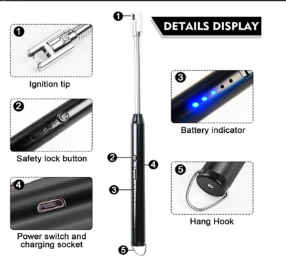 Arc Lighter With Usb Charging | Flameless Windproof | Led Battery Display | Safety Switch | Rotate 360 Degrees